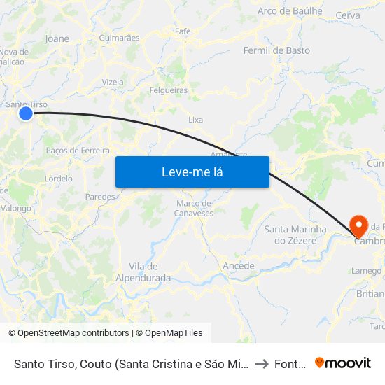 Santo Tirso, Couto (Santa Cristina e São Miguel) e Burgães to Fontelas map