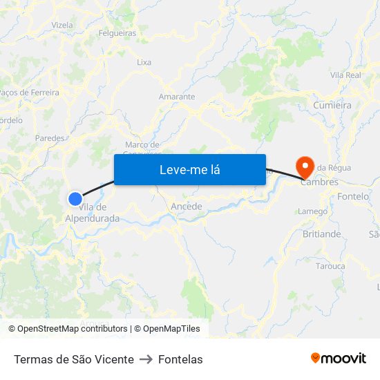 Termas de São Vicente to Fontelas map
