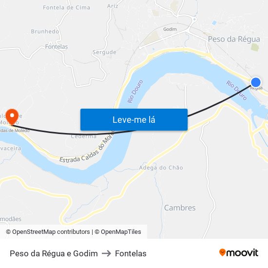 Peso da Régua e Godim to Fontelas map