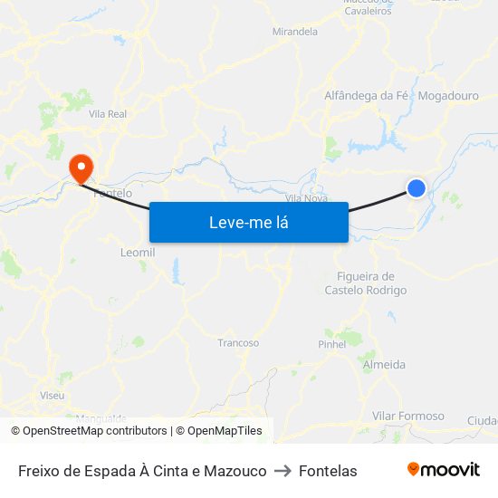 Freixo de Espada À Cinta e Mazouco to Fontelas map