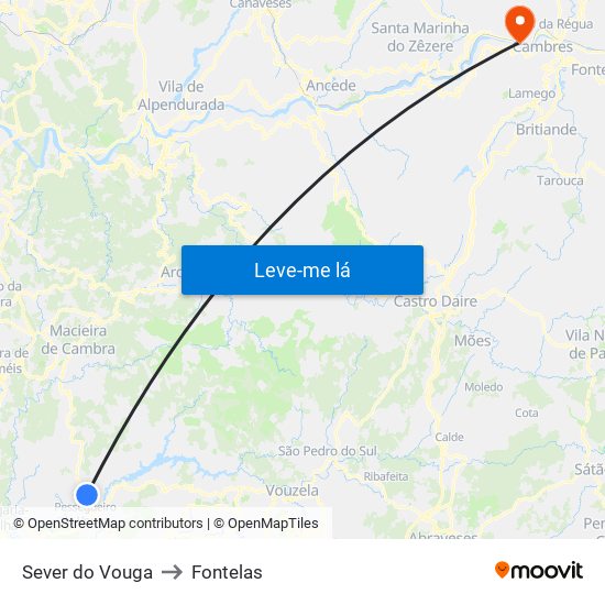 Sever do Vouga to Fontelas map