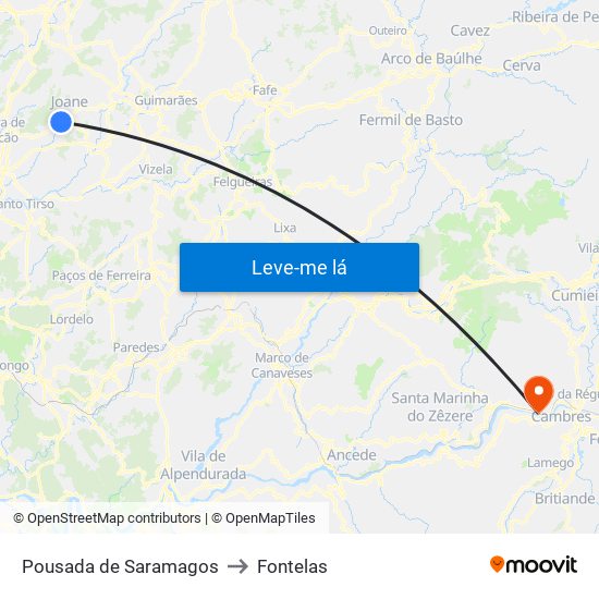 Pousada de Saramagos to Fontelas map