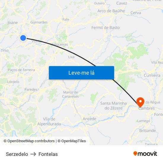 Serzedelo to Fontelas map