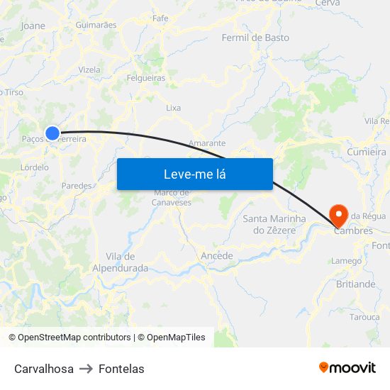 Carvalhosa to Fontelas map