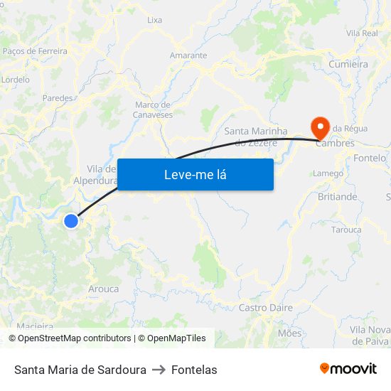 Santa Maria de Sardoura to Fontelas map