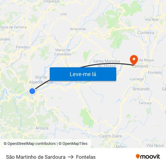 São Martinho de Sardoura to Fontelas map