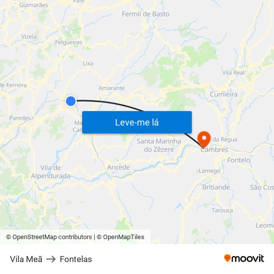 Vila Meã to Fontelas map