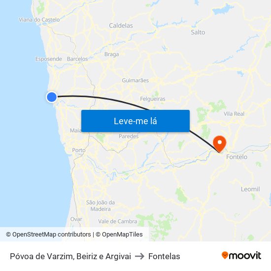 Póvoa de Varzim, Beiriz e Argivai to Fontelas map