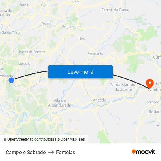 Campo e Sobrado to Fontelas map