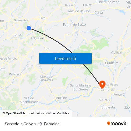 Serzedo e Calvos to Fontelas map