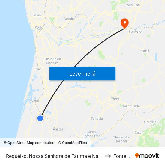 Requeixo, Nossa Senhora de Fátima e Nariz to Fontelas map