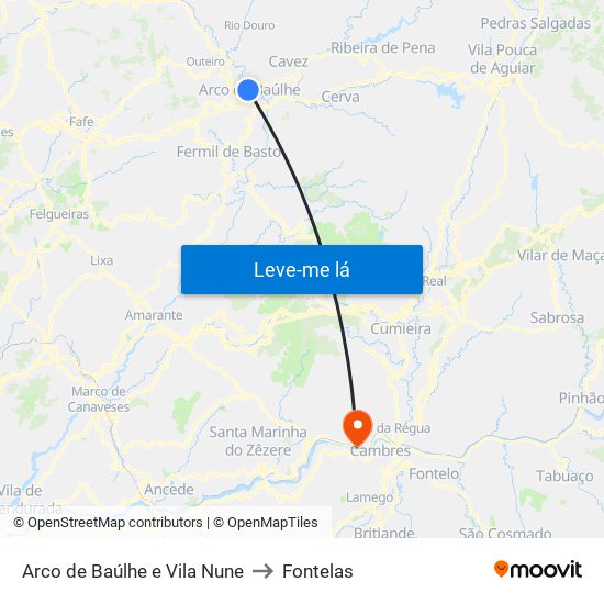 Arco de Baúlhe e Vila Nune to Fontelas map