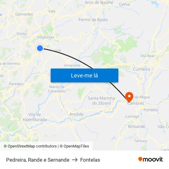 Pedreira, Rande e Sernande to Fontelas map