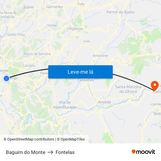 Baguim do Monte to Fontelas map