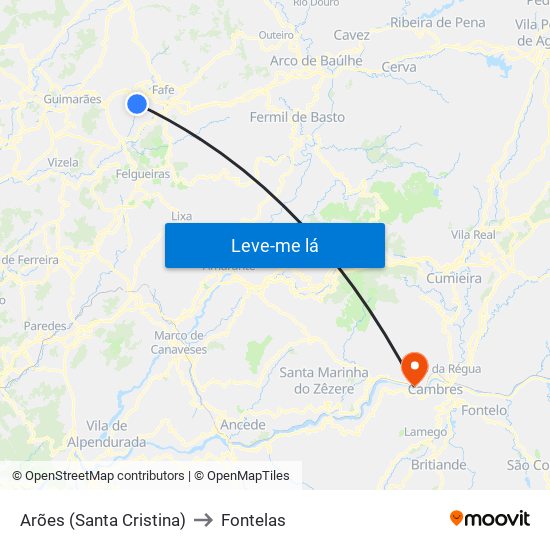 Arões (Santa Cristina) to Fontelas map