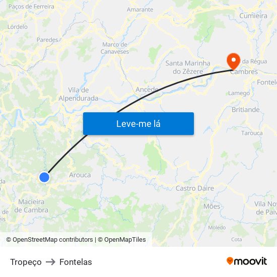 Tropeço to Fontelas map