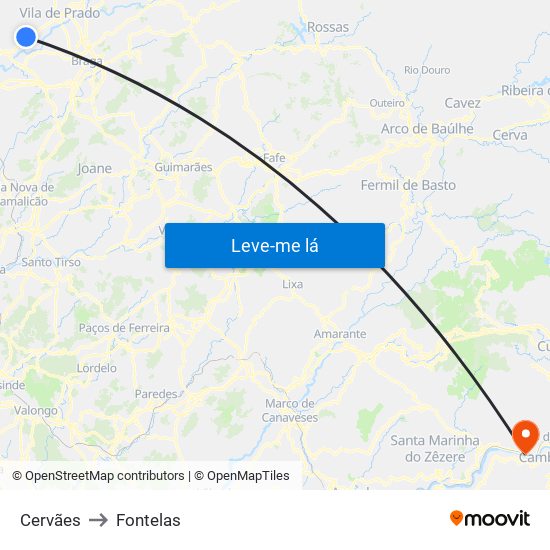 Cervães to Fontelas map
