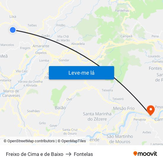 Freixo de Cima e de Baixo to Fontelas map