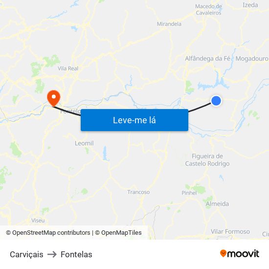 Carviçais to Fontelas map