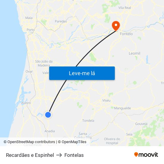 Recardães e Espinhel to Fontelas map