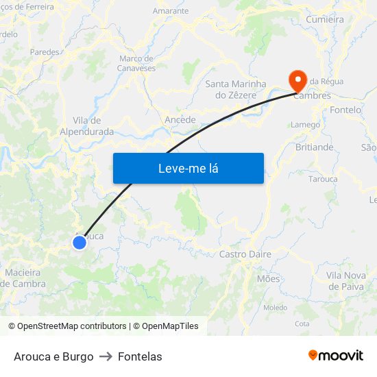 Arouca e Burgo to Fontelas map