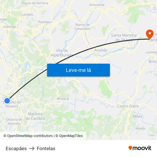 Escapães to Fontelas map