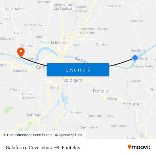 Galafura e Covelinhas to Fontelas map