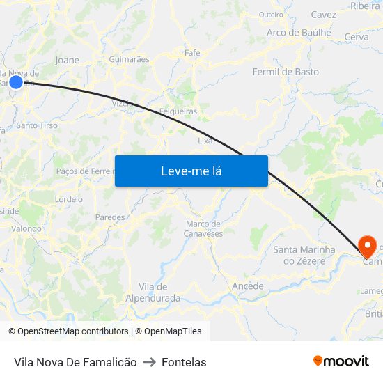 Vila Nova De Famalicão to Fontelas map
