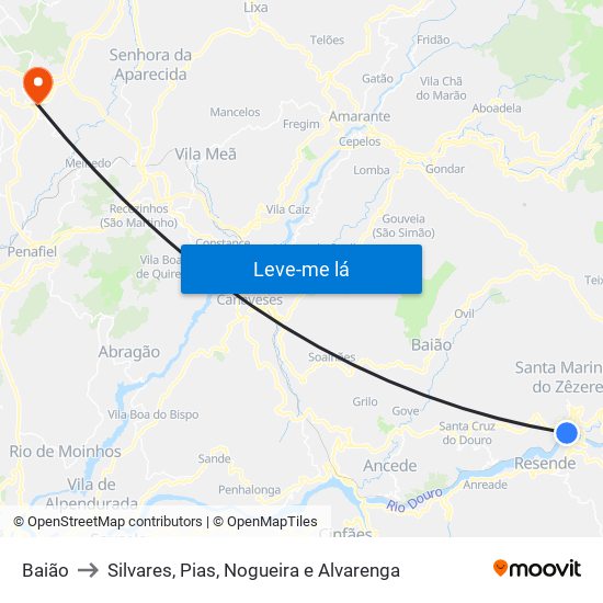 Baião to Silvares, Pias, Nogueira e Alvarenga map