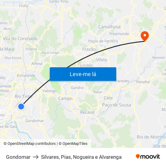 Gondomar to Silvares, Pias, Nogueira e Alvarenga map