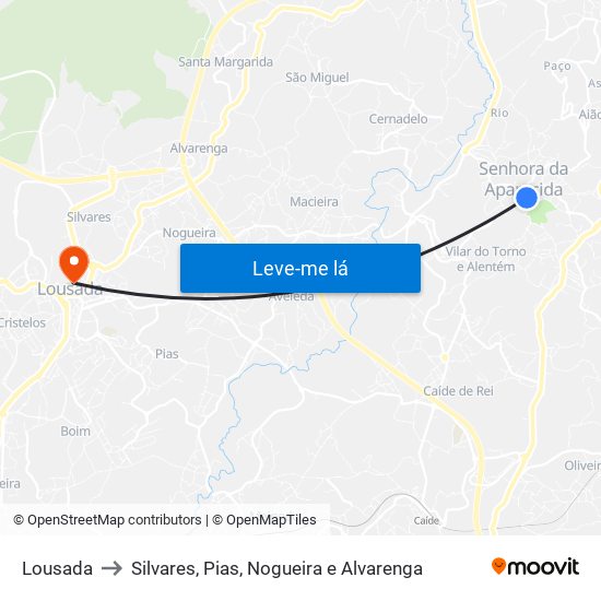 Lousada to Silvares, Pias, Nogueira e Alvarenga map