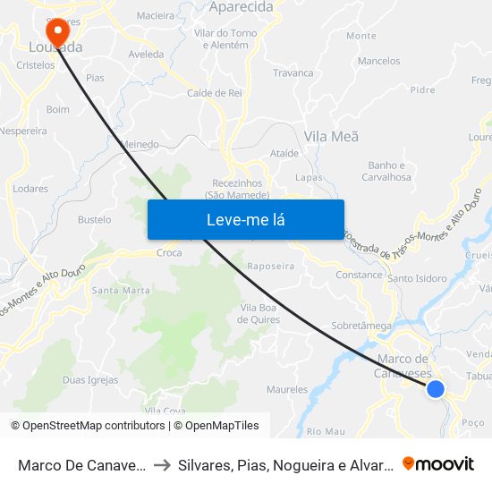 Marco De Canaveses to Silvares, Pias, Nogueira e Alvarenga map