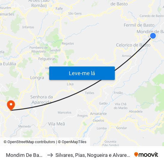 Mondim De Basto to Silvares, Pias, Nogueira e Alvarenga map