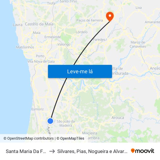 Santa Maria Da Feira to Silvares, Pias, Nogueira e Alvarenga map