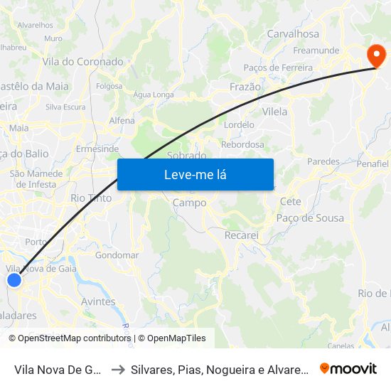 Vila Nova De Gaia to Silvares, Pias, Nogueira e Alvarenga map