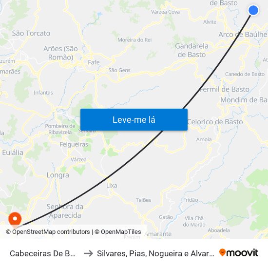 Cabeceiras De Basto to Silvares, Pias, Nogueira e Alvarenga map