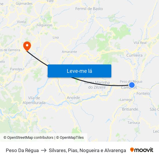 Peso Da Régua to Silvares, Pias, Nogueira e Alvarenga map