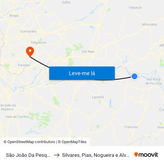 São João Da Pesqueira to Silvares, Pias, Nogueira e Alvarenga map