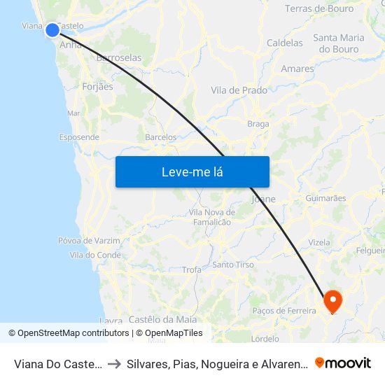 Viana Do Castelo to Silvares, Pias, Nogueira e Alvarenga map