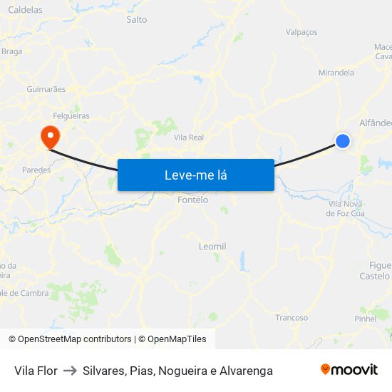Vila Flor to Silvares, Pias, Nogueira e Alvarenga map