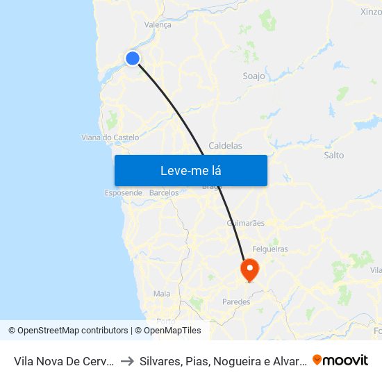 Vila Nova De Cerveira to Silvares, Pias, Nogueira e Alvarenga map