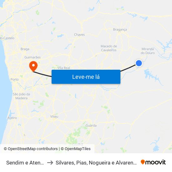 Sendim e Atenor to Silvares, Pias, Nogueira e Alvarenga map