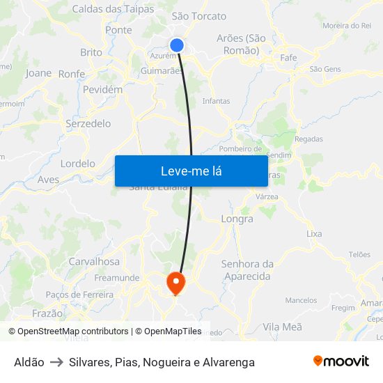 Aldão to Silvares, Pias, Nogueira e Alvarenga map