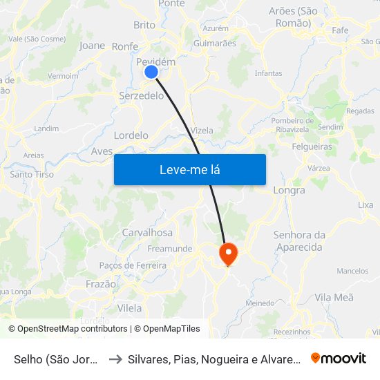 Selho (São Jorge) to Silvares, Pias, Nogueira e Alvarenga map