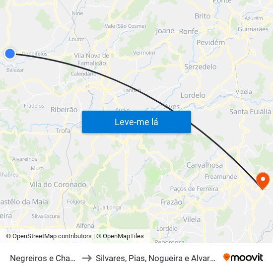 Negreiros e Chavão to Silvares, Pias, Nogueira e Alvarenga map