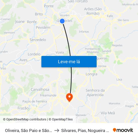 Oliveira, São Paio e São Sebastião to Silvares, Pias, Nogueira e Alvarenga map