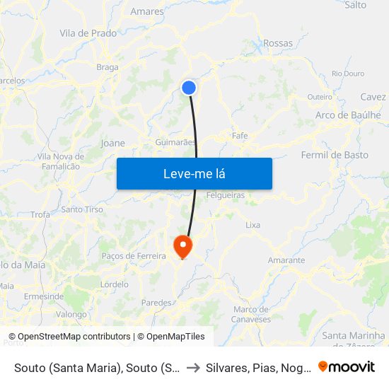 Souto (Santa Maria), Souto (São Salvador) e Gondomar to Silvares, Pias, Nogueira e Alvarenga map