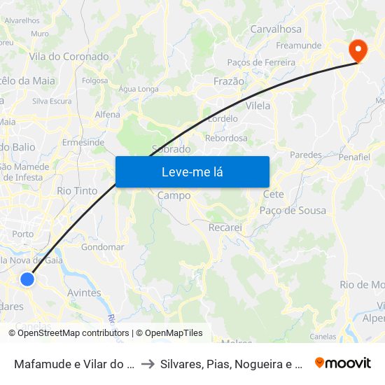 Mafamude e Vilar do Paraíso to Silvares, Pias, Nogueira e Alvarenga map