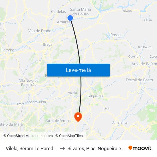 Vilela, Seramil e Paredes Secas to Silvares, Pias, Nogueira e Alvarenga map