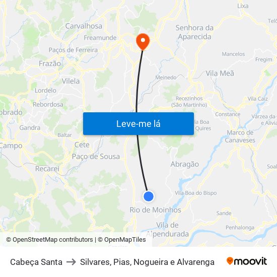 Cabeça Santa to Silvares, Pias, Nogueira e Alvarenga map